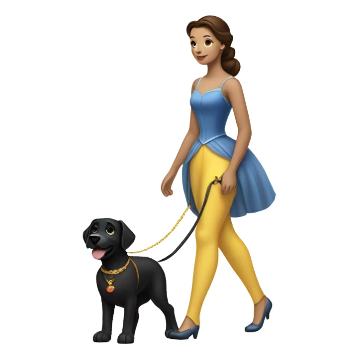 Princess belle walking a black lab sticker