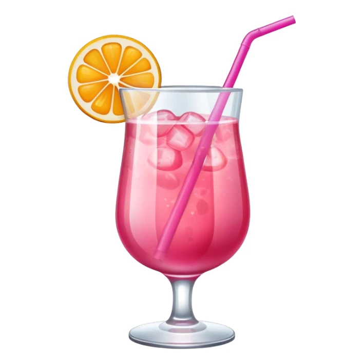 Refreshing pink fruity drink with straw in a glass sticker