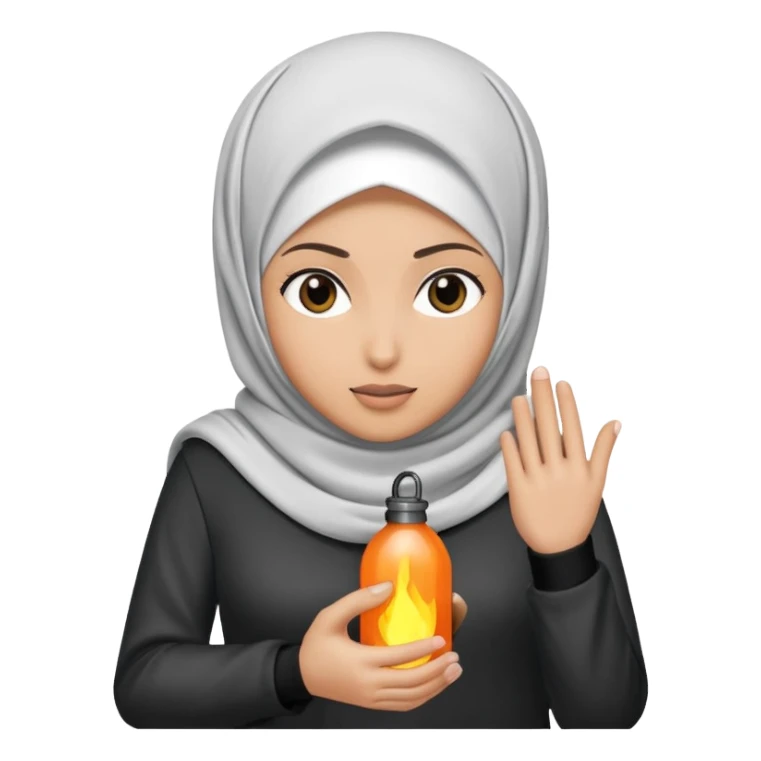 Make an emoji on which 🧕🏻 is holding 💣 with hands  sticker