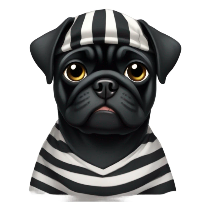 Black pug in prison clothes sticker