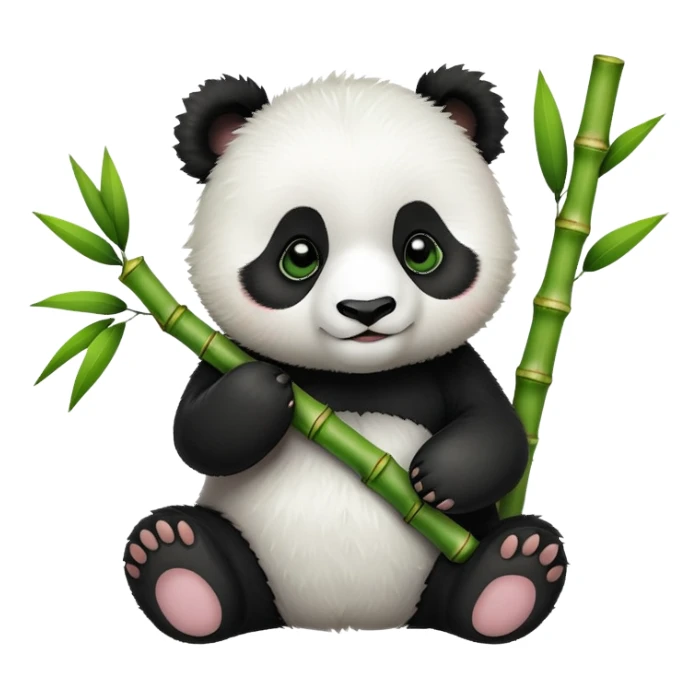 Adorable panda cub holding bamboo sticker