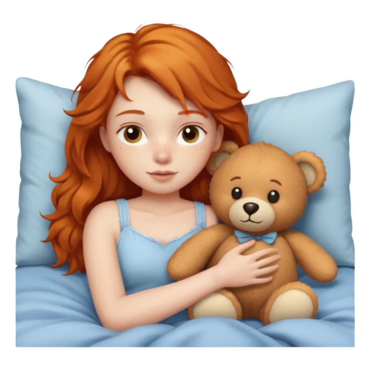 ginger girl cuddle in bed with teddy sticker