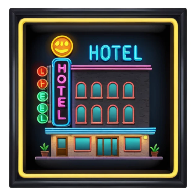 Hotel barato con letrero de neón. sticker