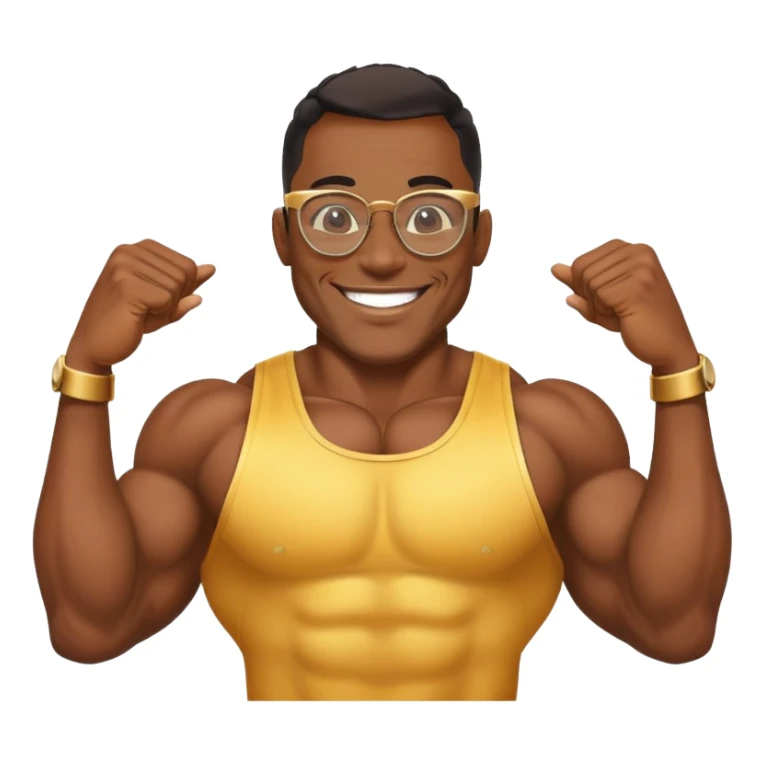 black bodybuilder with gold glasses happy sticker