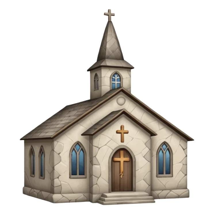 church building with a steeple and cross sticker