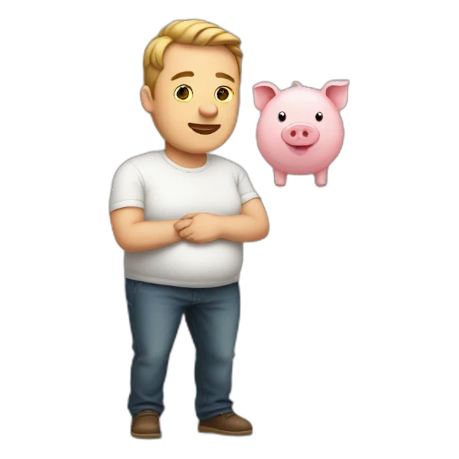 pregnant man waist-high with head pig sticker