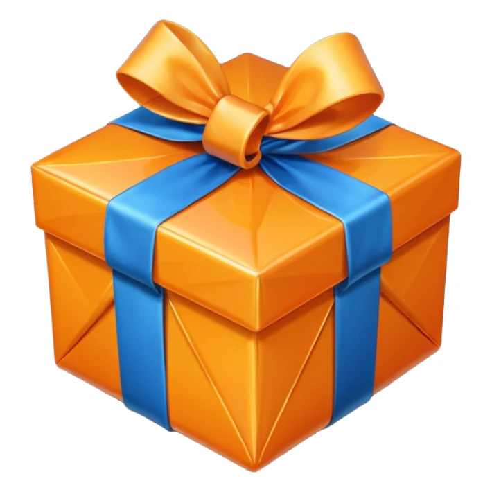 orange diamond gift box with blue ribbon sticker