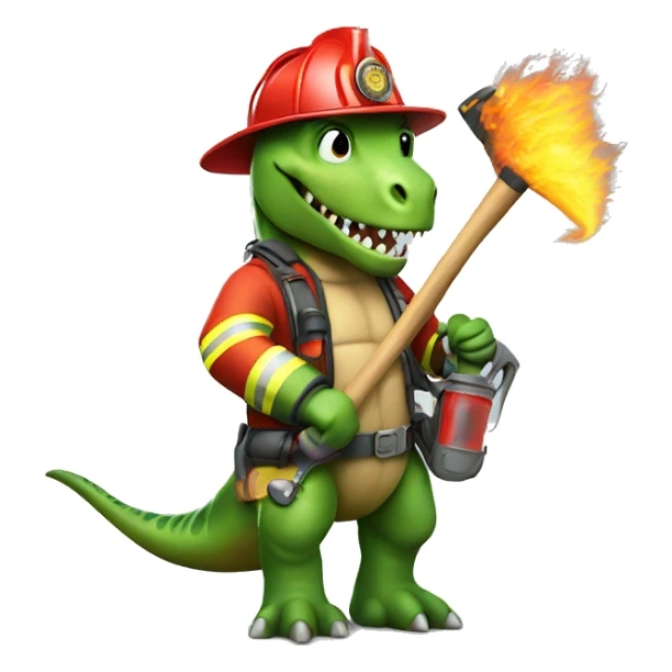 Dinosaur firefighter with hose and axe sticker