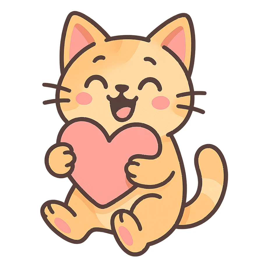 pastel toon style cute cat with a heart sticker