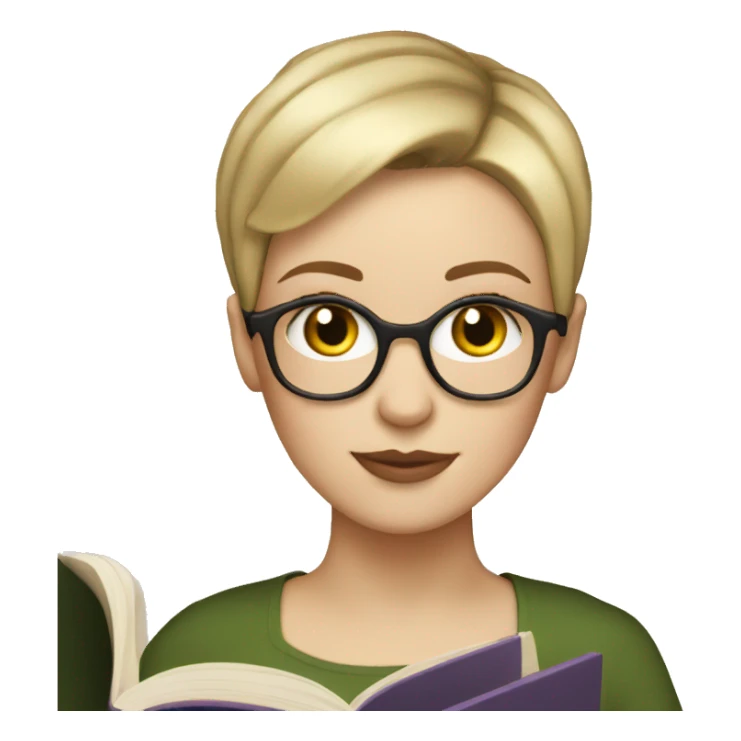 White Girl with short pixie cut reading a book sticker