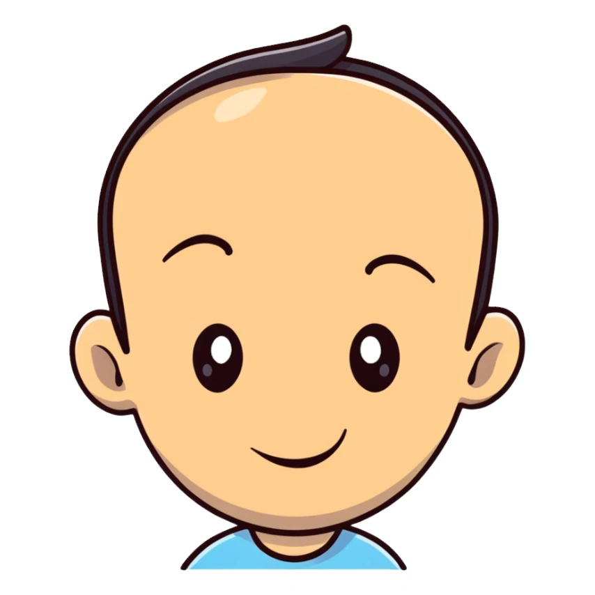 Man with a gigantic forehead, humorous character, silly expression sticker