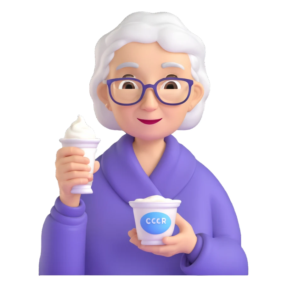 grandmother offering yogurt sticker