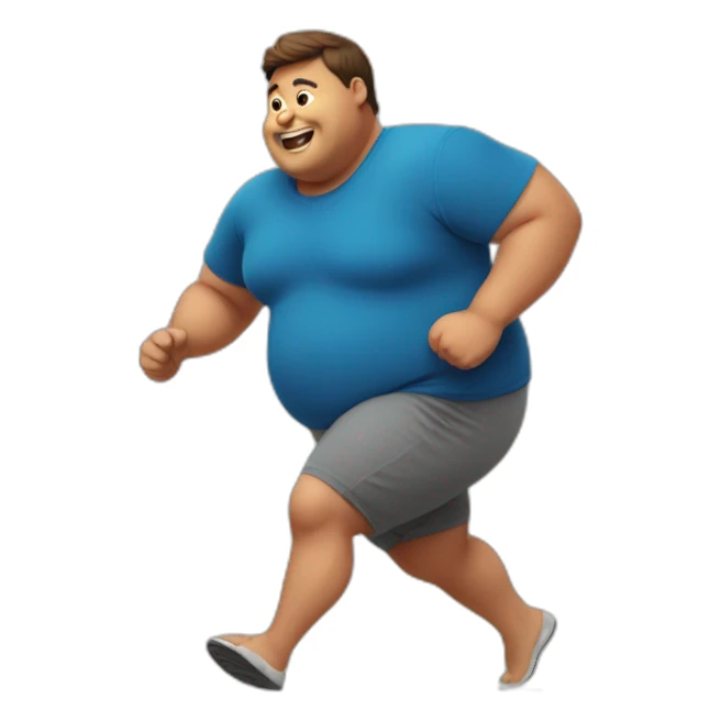 obese man with big belly running sticker