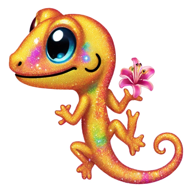 Lisa frank glitter gecko with a lily sticker