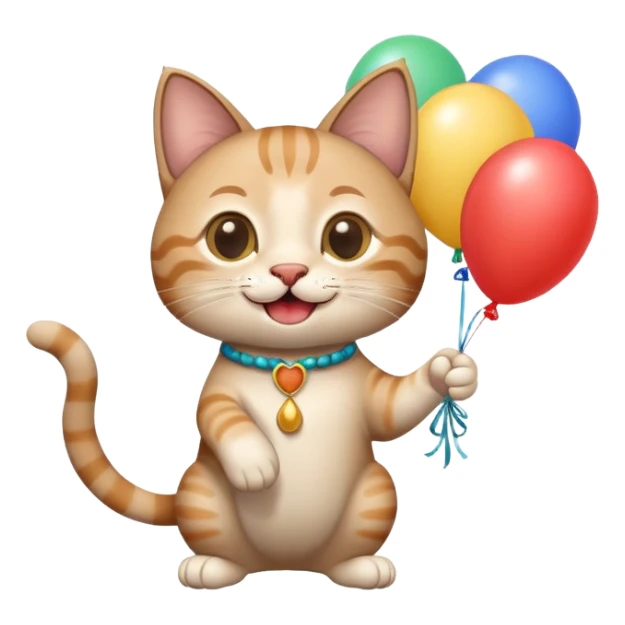 Тайский кот который радуется что у него день рождения и держит шарики в лапке sticker