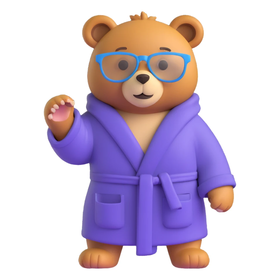 A bear wearing glasses and a bathrobe sticker