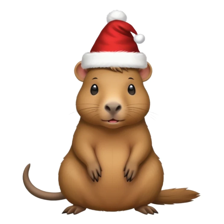 A full-length capybara wearing a New Year's hat sticker