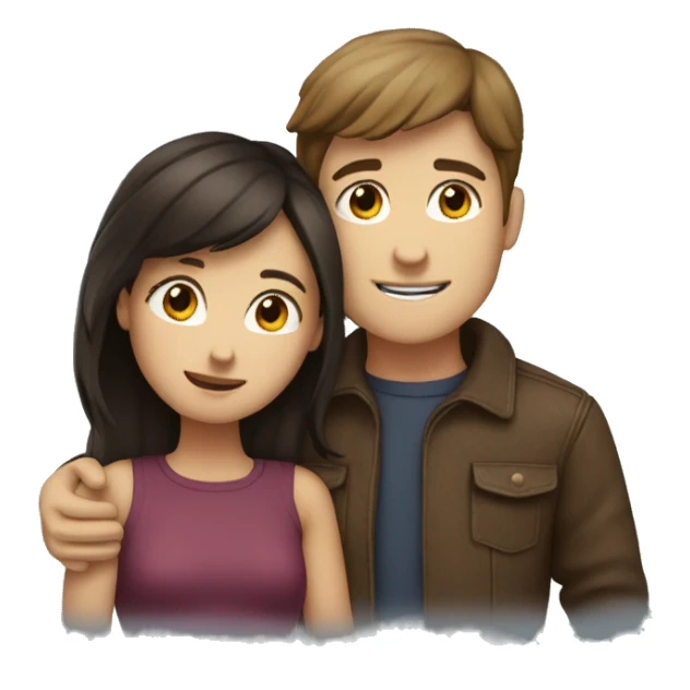 brunette boy and brunette girl hugging sticker