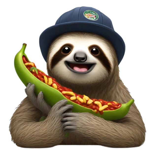 Sloth eating chili wearing a cap sticker