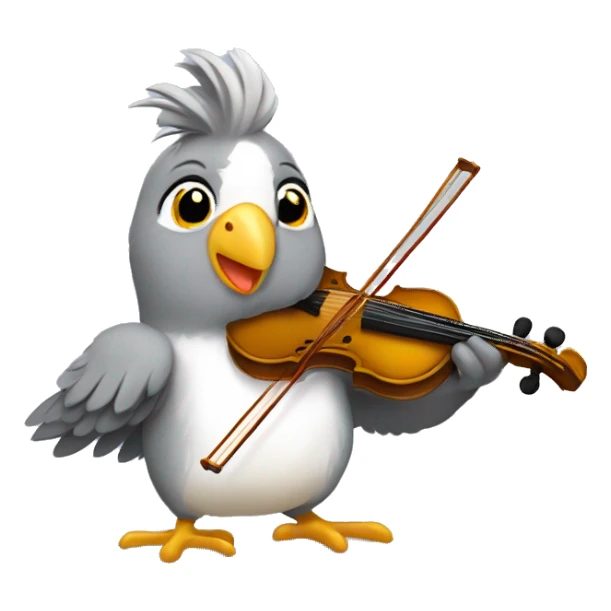 Grey cockatiel playing a fiddle sticker