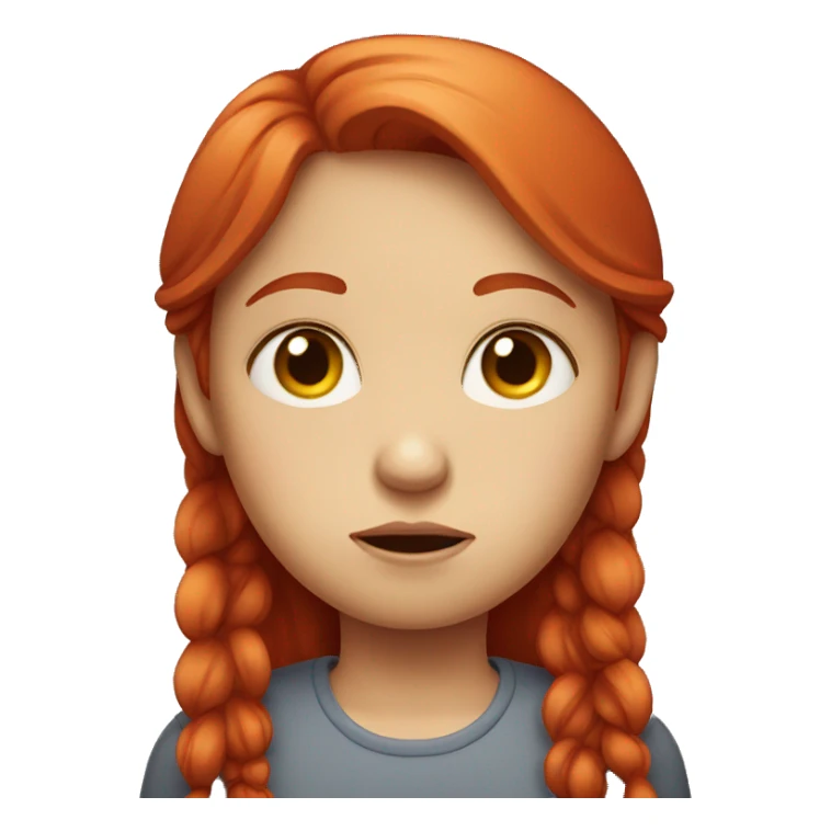 A red head girl with a sad face sticker