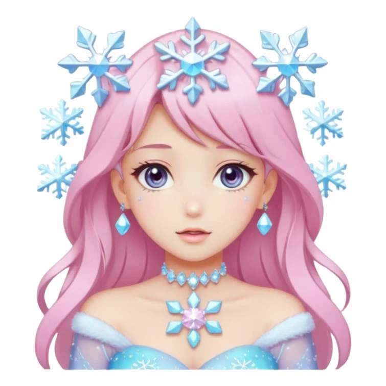 Gorgeous Beautiful Anime-Pastel-Lady with crystals and snowflakes and glitters aesthetic sticker