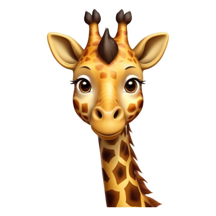 Cinematic Comical Giraffe Portrait Emoji, Head tilted dramatically with an exaggeratedly amused expression, featuring a striking, patterned Fur with playful patches and a long, quirky neck, wide, expressive eyes filled with playful disbelief, Simplified yet hilariously expressive features, highly detailed, glowing with a slightly sassy glow, high shine, dramatic yet playful, stylized with an air of cheeky mischief, bright and endearing, soft glowing outline, capturing the essence of a spirited and over-the-top giraffe, so meme-worthy it feels like it could tower its way into internet fame instantly! sticker