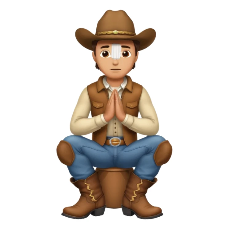 cowboy sitting praying with boots in the foreground sticker