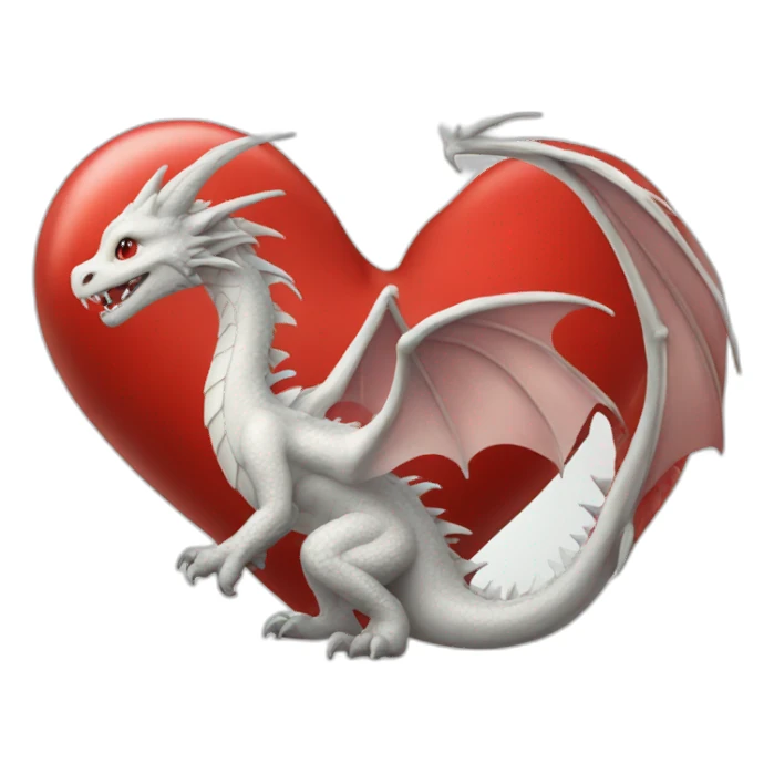 Dragon white a big red heart sticker