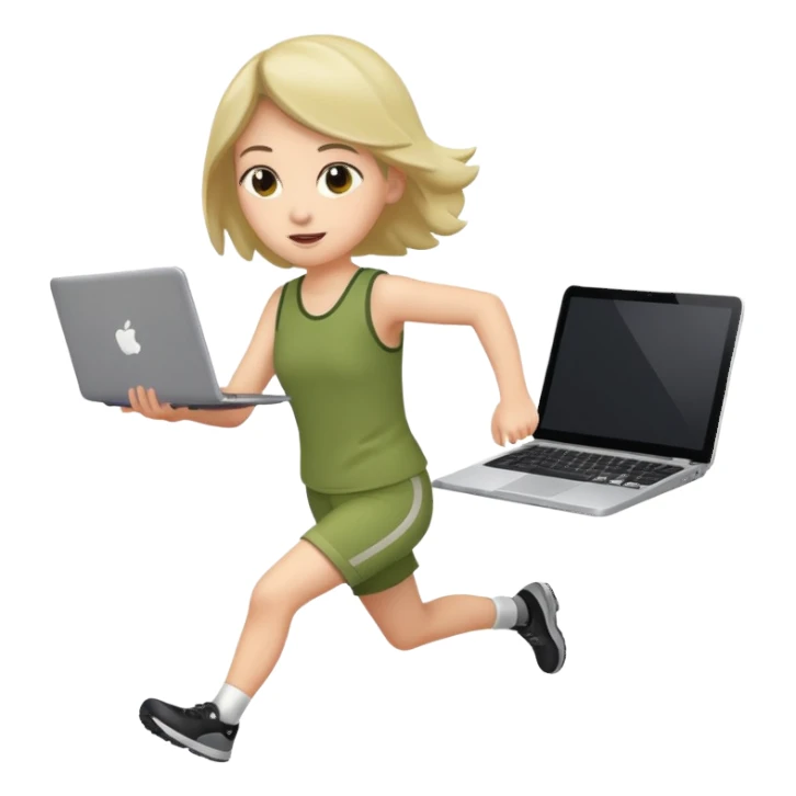 olive running holding a laptop sticker