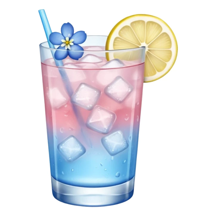Ice pink lemon cocktail with blue small flowers  sticker
