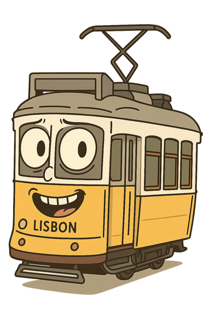Lisbon tram, flat illustration style sticker