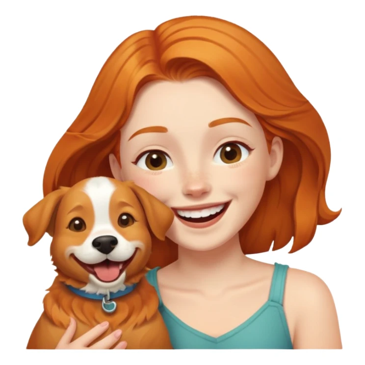 A ginger dog laughing with a girl sticker