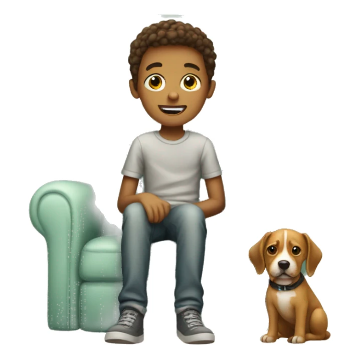 boy with dog on chair sticker