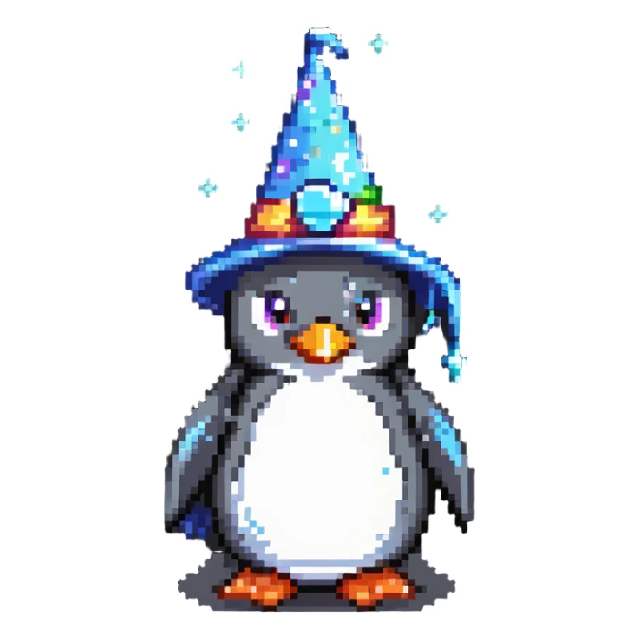 a penguin wizard with magical sparkles sticker