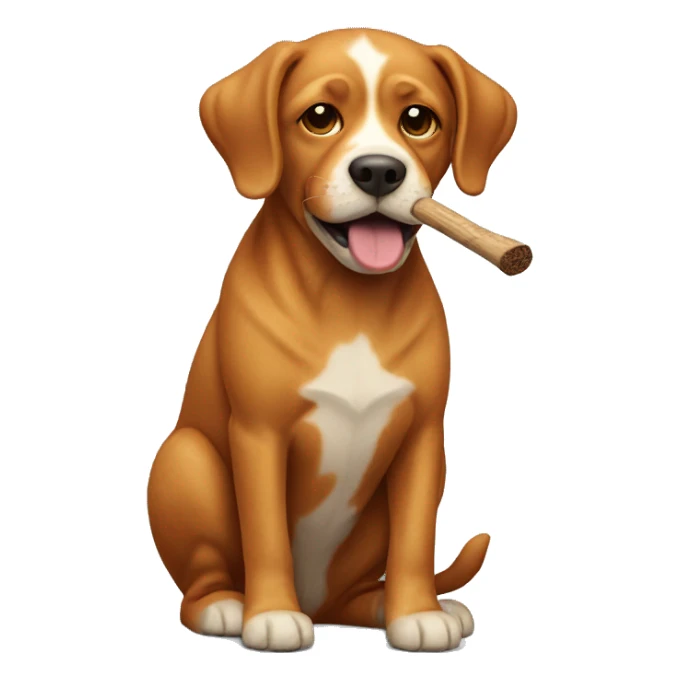 Ginger dog with stick on mouth sticker