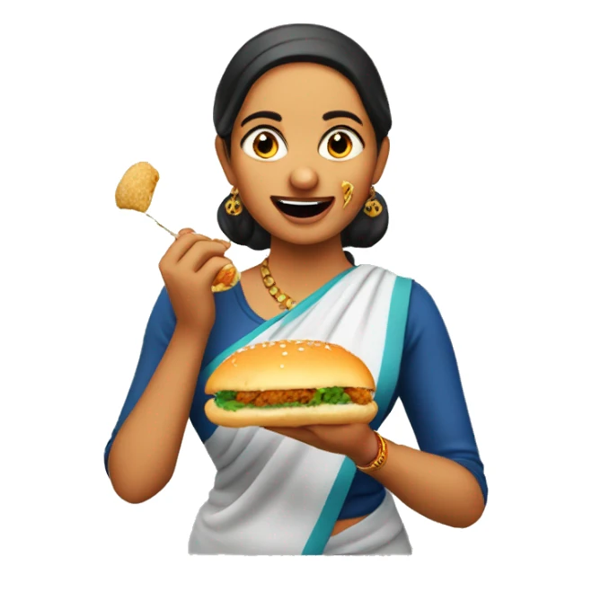 a marathi lady eating wadapav sticker