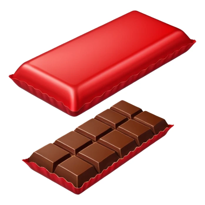 Chocolate candy bar with a red wrapper on it sticker