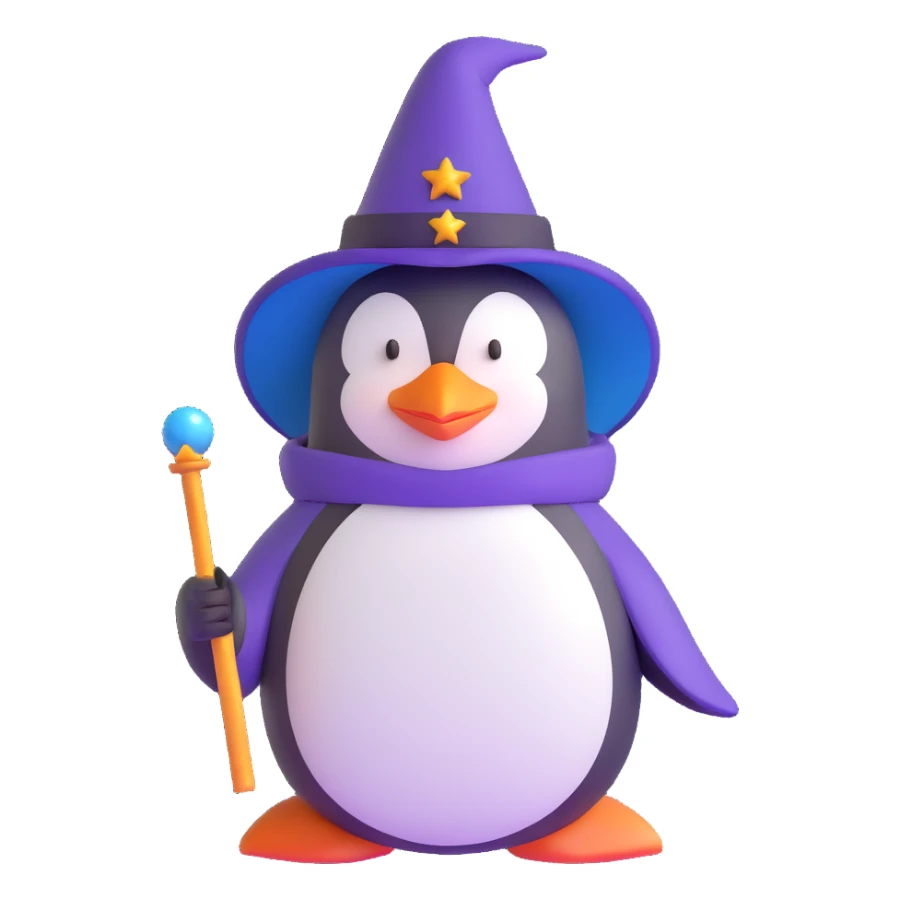 penguin wizard with magic wand sticker