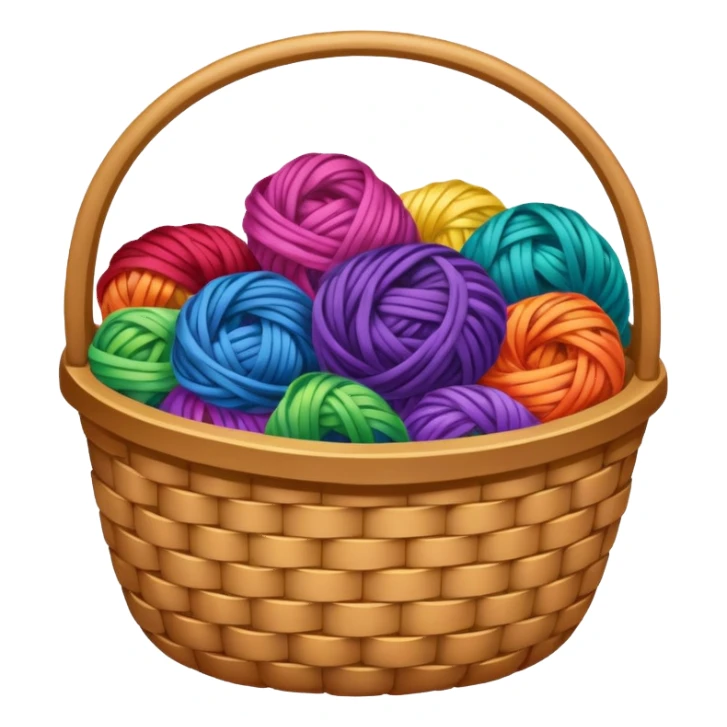 A basket with tangled rainbow yarn spilling slightly over the side. sticker