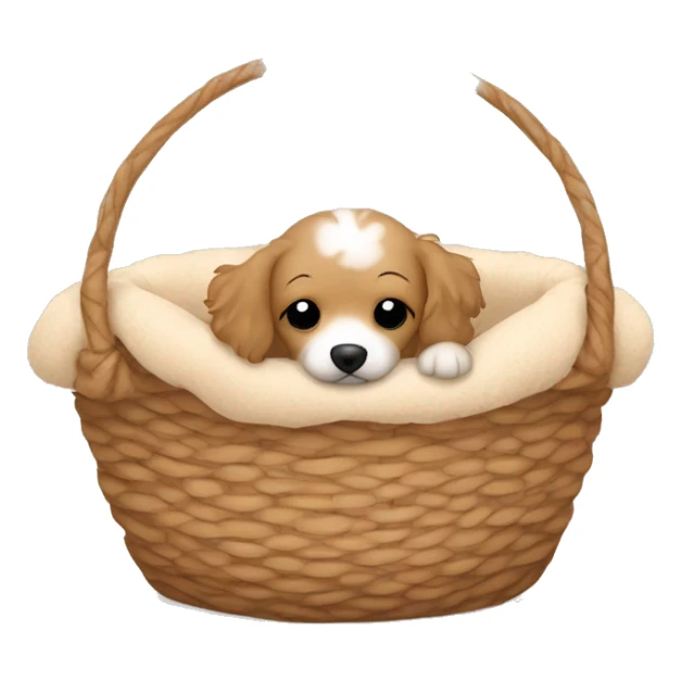 Little cute havapoo is sleeping in a beige soft dog basket sticker