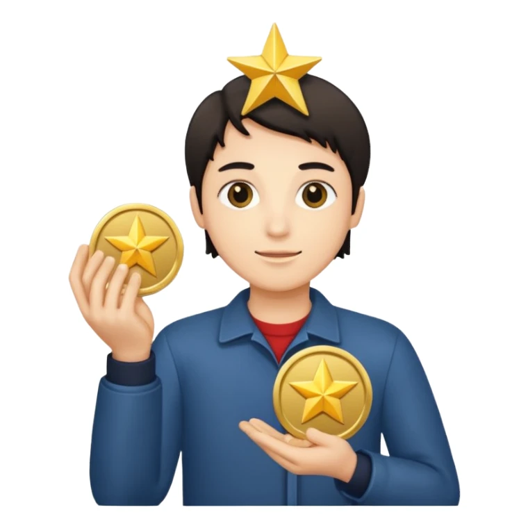 open hand holding a star and a coin sticker