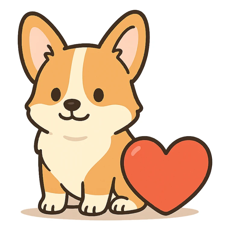 A corgi with a heart next to him sticker