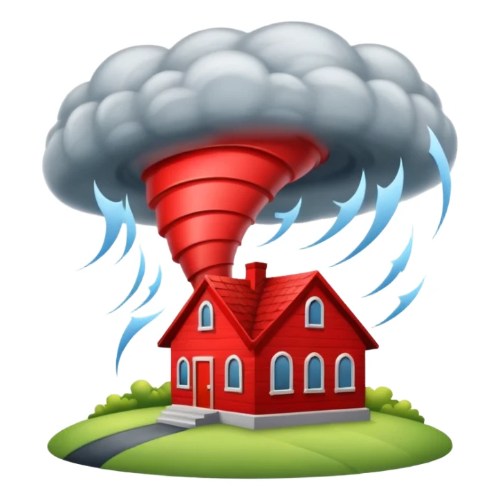 Tornado in storm with red home sticker