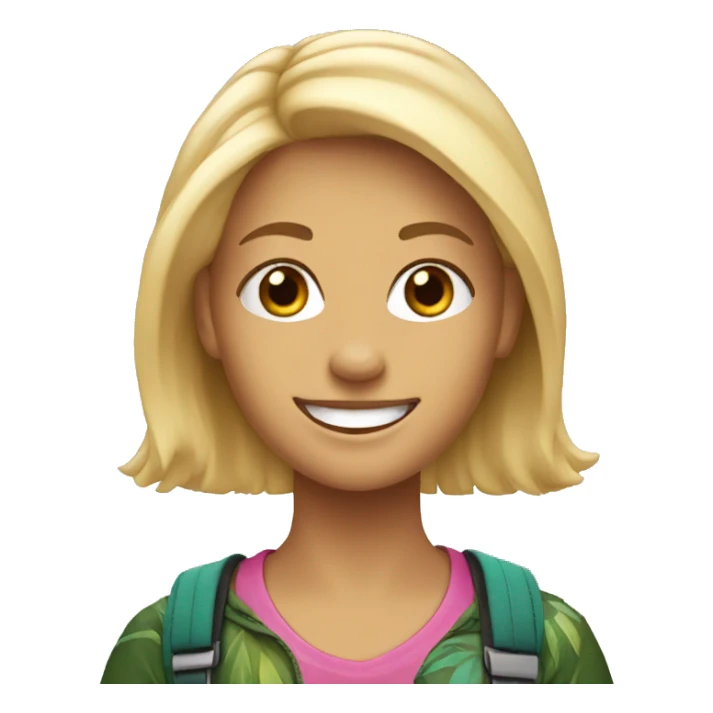 smiling blonde with dinosaur print sticker