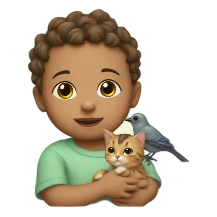 baby with cat and bird sticker