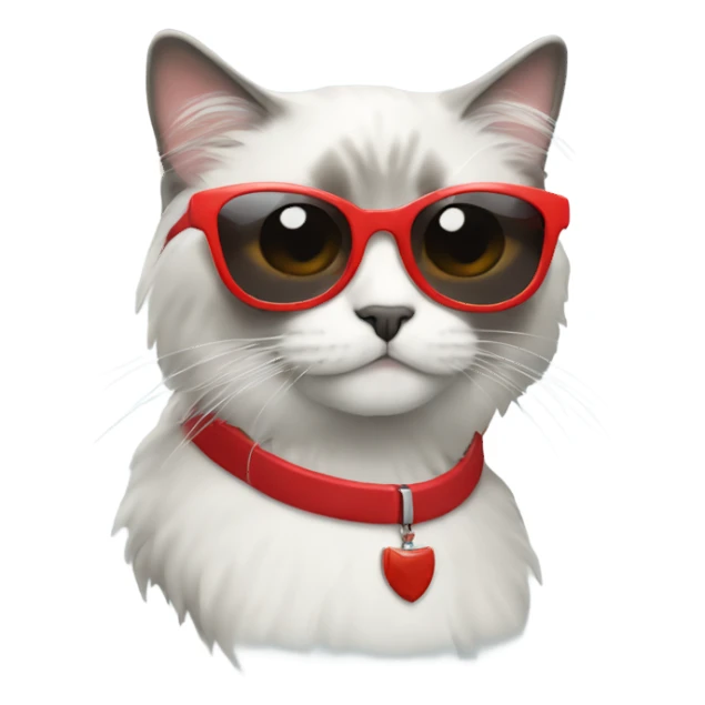 While and grey Ragdoll Cat with red sunglasses sticker