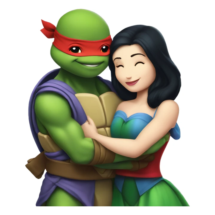 Raphael ninja turtle and Disney Snow White hugging sticker