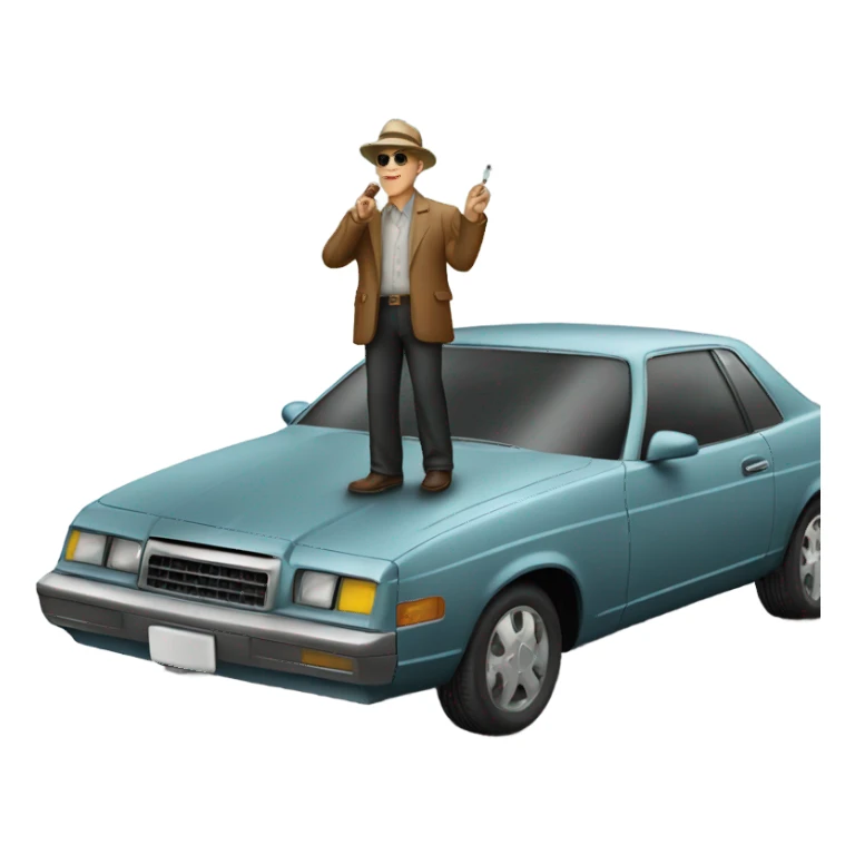 A man smoking a cigar while standing on a car sticker