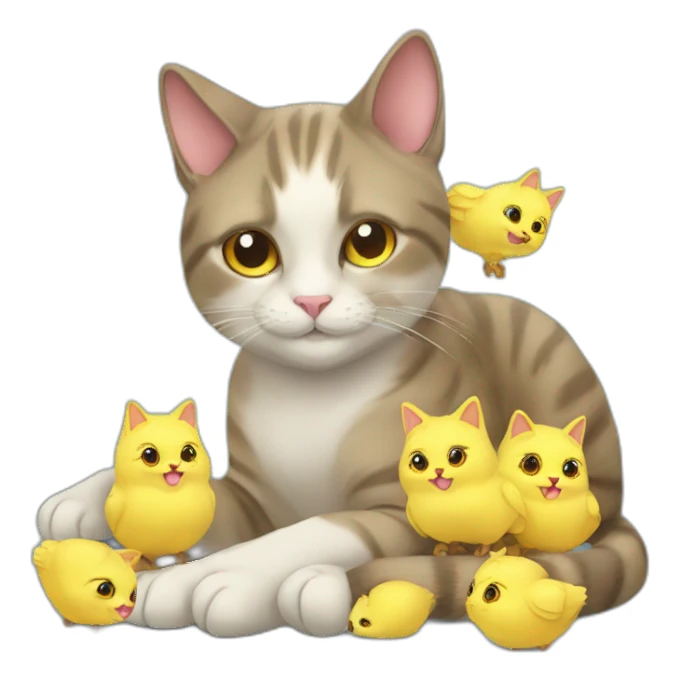 Cat pampering own chicks sticker